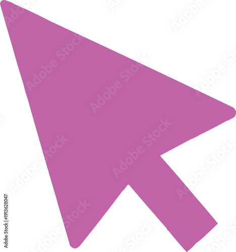 described features a single, large arrow cursor in a vibrant purple color, set against a plain white background. 
