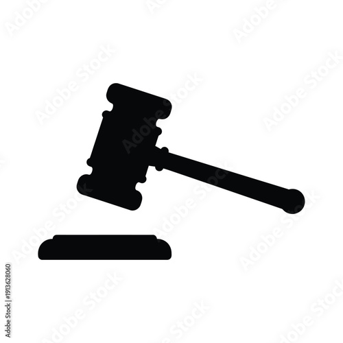 Simple black silhouette of a traditional gavel and sound block