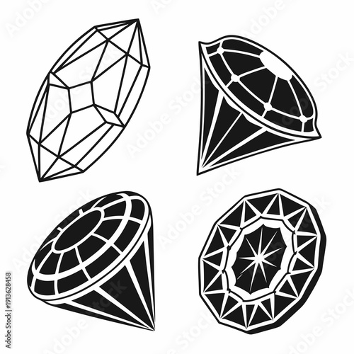 Four different diamond shapes are shown in black and white