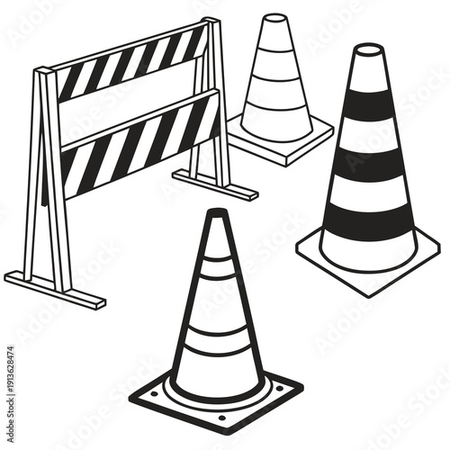 A group of traffic cones and a roadblock