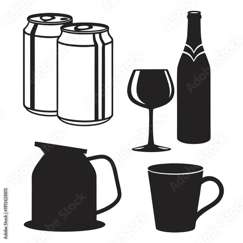 A collection of drinkware and beverage containers