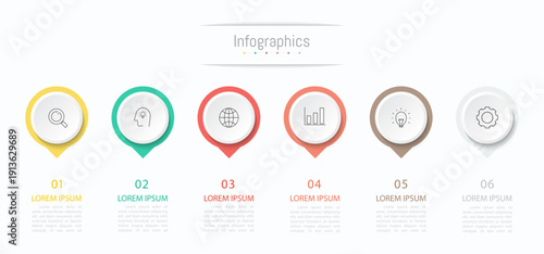 Infographic 6 options design elements for your business data. Vector Illustration.
