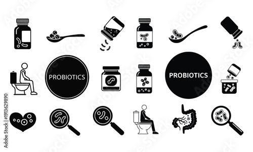 Flat fermented foods icons set