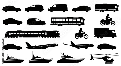 Wallpaper Mural Collection of diverse transportation vehicle silhouettes. Torontodigital.ca