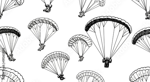 Parachuting and paragliding sports illustration seamless pattern