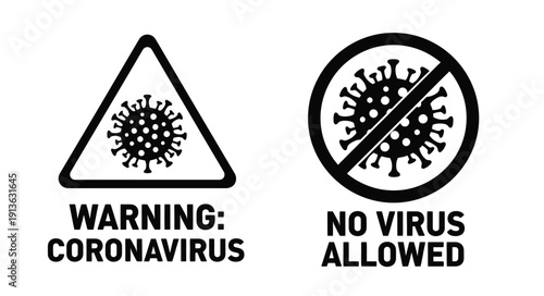 Coronavirus warning and prohibition signs with distinctive silhouettes
