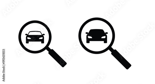 Two magnifying glasses examining cars one a dark silhouette