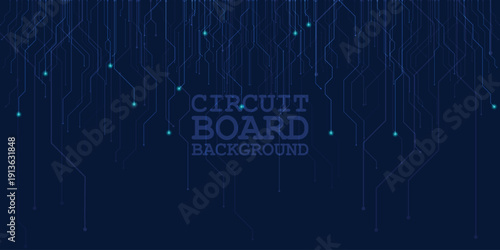 Dark blue circuit board background with glowing digital lines and tech network pattern