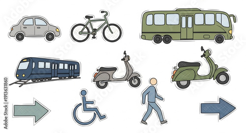 Wallpaper Mural Collection of diverse transportation vehicles and symbols. Torontodigital.ca