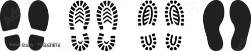 Collection of Black Shoe Print Silhouettes on White Background footprint sole