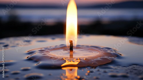 Candle Flame Floating on Water Surface.