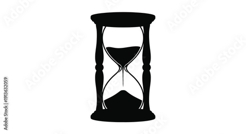 A classic hourglass shape depicted in a striking black silhouette