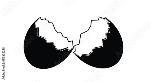 Two egg halves cracked open revealing emptiness a striking silhouette