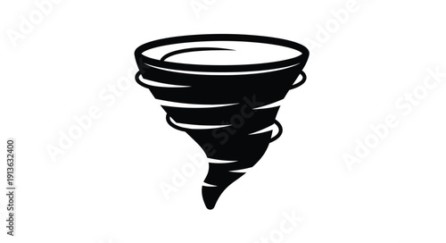 A black tornado shape against a white background silhouette