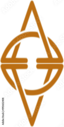 A sophisticated minimalist logo featuring an interlocking diamond and circular shape. The design uses a clean, symmetrical line art style in a warm golden-brown hue, conveying stability, balance, and 