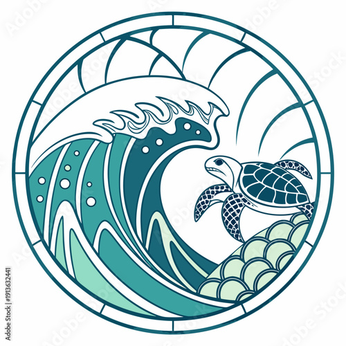 Geometric Wave Mark in Circular Enclosure, Abstract Fluid Design