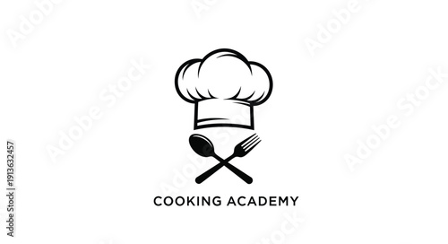 Chef s hat fork and spoon with cooking academy text silhouette