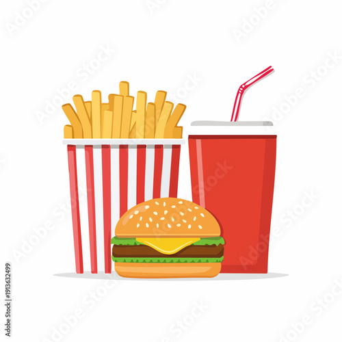 Fast food combo meal with burger, fries, and drink, perfect for a quick and satisfying lunch or dinner option