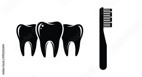 Dental health illustration featuring teeth and a toothbrush silhouette