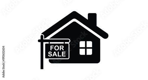 Simple house icon with a for sale sign black silhouette