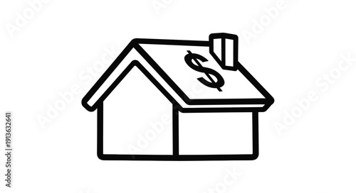 Simple house drawing with a dollar sign on the roof silhouette
