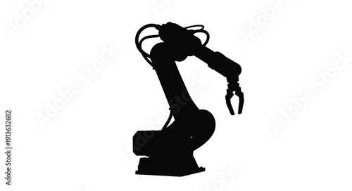 Black robotic arm extending forward a striking silhouette