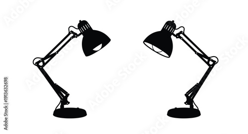 Two adjustable desk lamps facing each other black silhouette