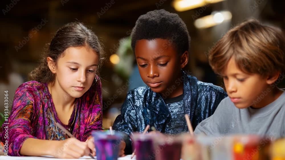 Creative Minds at Work: Children Engaged in Art Activities, Exploring ...