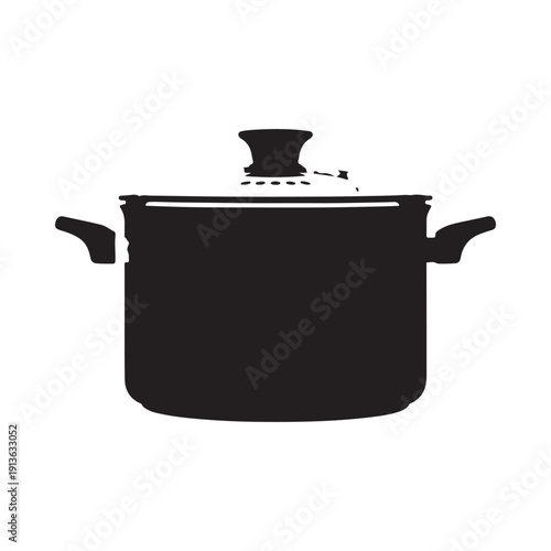 A black silhouette of a cooking pot with handles and a lid on top
