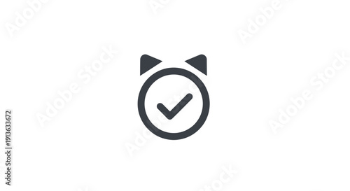 Alarm Clock with Checkmark Icon Symbol.