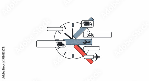 Airplane on clock face illustration.