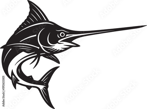 Minimalist black marlin fish silhouette for deep sea fishing and nautical sport design