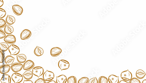 Hazelnut Seamless Pattern. Frame hazelnut. Hand Drawn Nut Vector Background