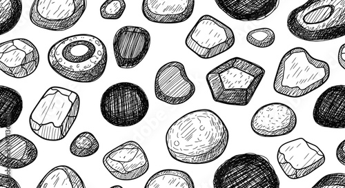 Sketchy Pebbles and Stones Collection - Hand-Drawn Texture and Pattern