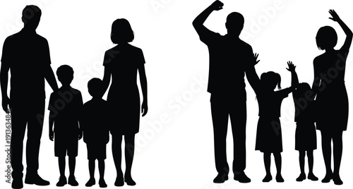 Silhouettes of Families with Children in Different Poses and Interactions family parents