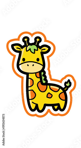 Cute cartoon giraffe sticker, perfect for kids' rooms and learning about animals