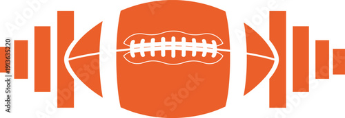 American football ball with barbell weight plates sports fitness training icon flat vector illustration isolated on background