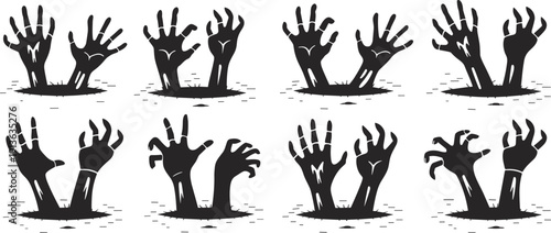 Zombie Hands Rising From Ground Halloween Icons vector untitled