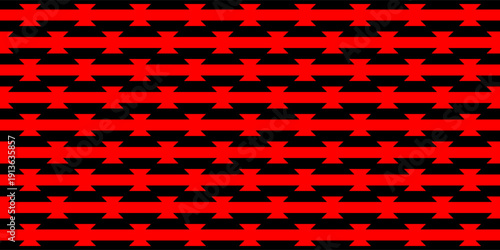 Abstract repeating geometric pattern with bold red zigzag shapes on a black background. The seamless design creates a striking, high-contrast visual with a modern and edgy look.