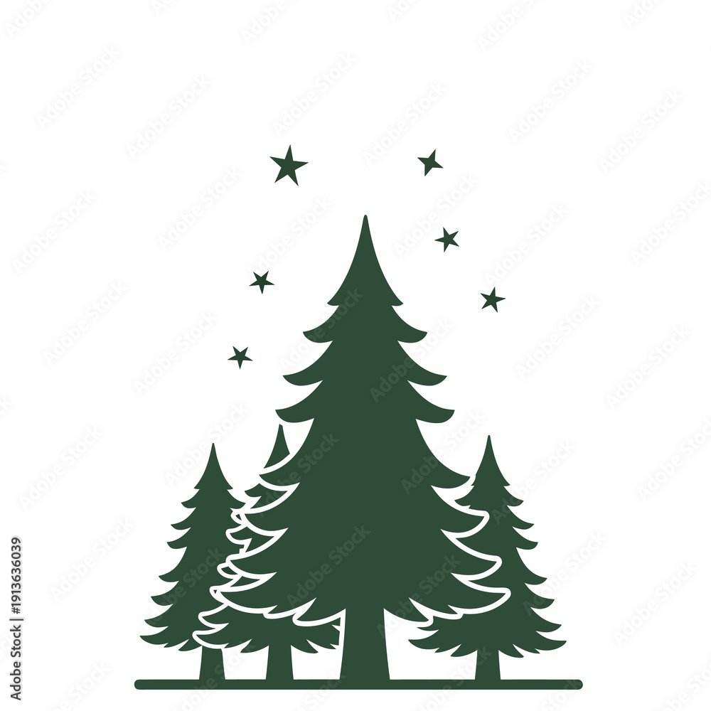 Obraz premium Stylized evergreen forest with twinkling stars, perfect for winter holiday designs, nature graphics, or serene seasonal decorative elements