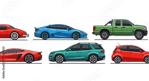 Collection of diverse vehicles including sports cars SUV and truck.