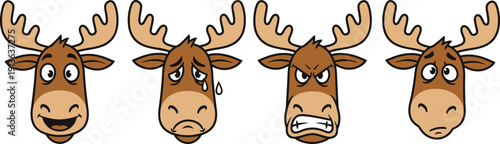 Moose cartoon faces icon set