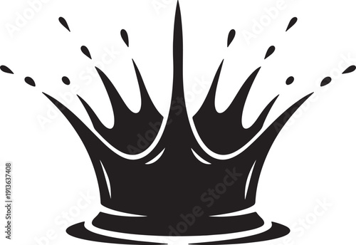 Minimalist black crown-shaped liquid splash silhouette for water or milk ripple design