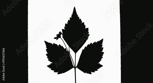 A simple silhouette of a green leaf, with a tiny, stylized flower nestled within it