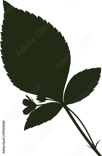 A simple silhouette of a green leaf, with a tiny, stylized flower nestled within it