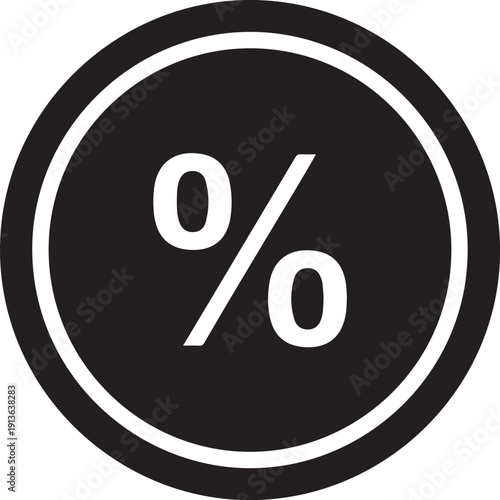 Black circle with white percentage symbol and border sign number d