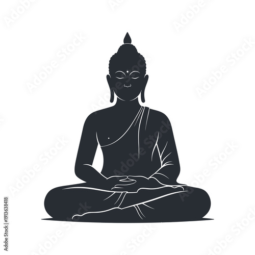 A serene black silhouette of buddha in a meditative lotus position