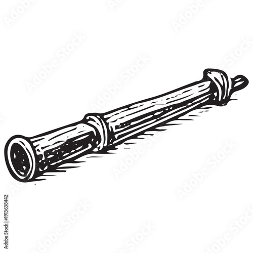 Vintage Spyglass Illustration – Antique Brass Telescope Engraving Line Art