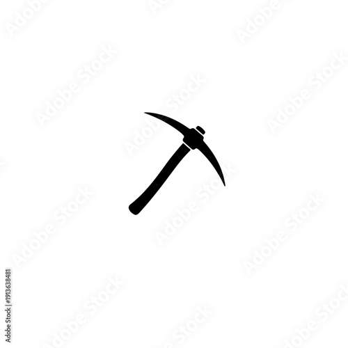 solid black silhouette of a pickaxe with precise curves and a modern aesthetic. Ideal for minimalist logos, tech-mining branding, or contemporary construction icons