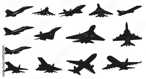 Collection of Fighter Jet Silhouettes in Flight.